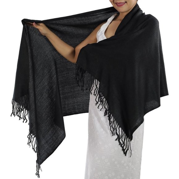 🤍 - - ELEGANT 100% VISCOSE SILK "ALL SEASON" BLACK PASHMINA WRAP, WEAR MANY … - Picture 4 of 4